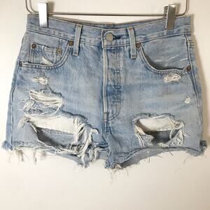 Levi's 501 Original High Rise Distressed Denim Shorts Light Wash Size 25